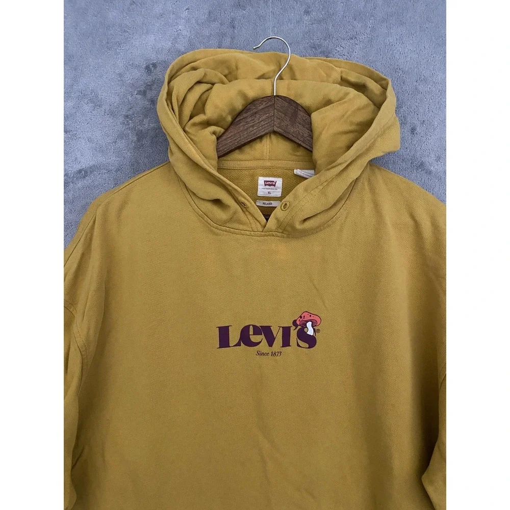 Levi's Hoodie Sz XL Yellow Mushroom Graphic‎ Pullover Relaxed Fit Streetwear